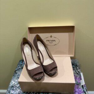 PRADA Calzature Donna Camoscio Suede Peep Toe Heels Size 8.5